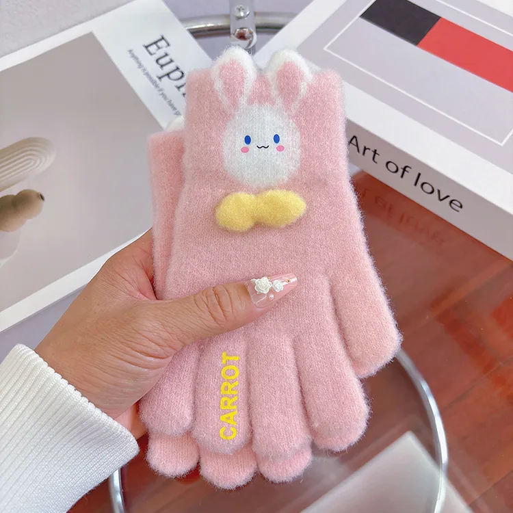 冬季儿童手套8-15岁女童卡通保暖防寒户外骑行防冻可爱学生五指套