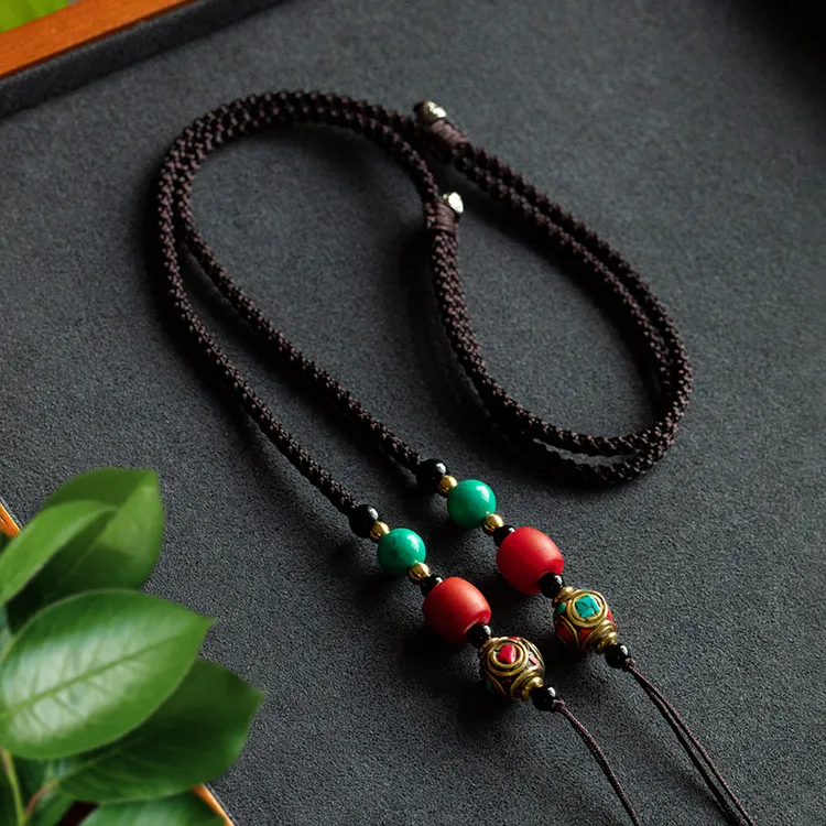 双头手编民族风西藏手工饰品复古横穿锁骨绳豪手工编织玉佛挂