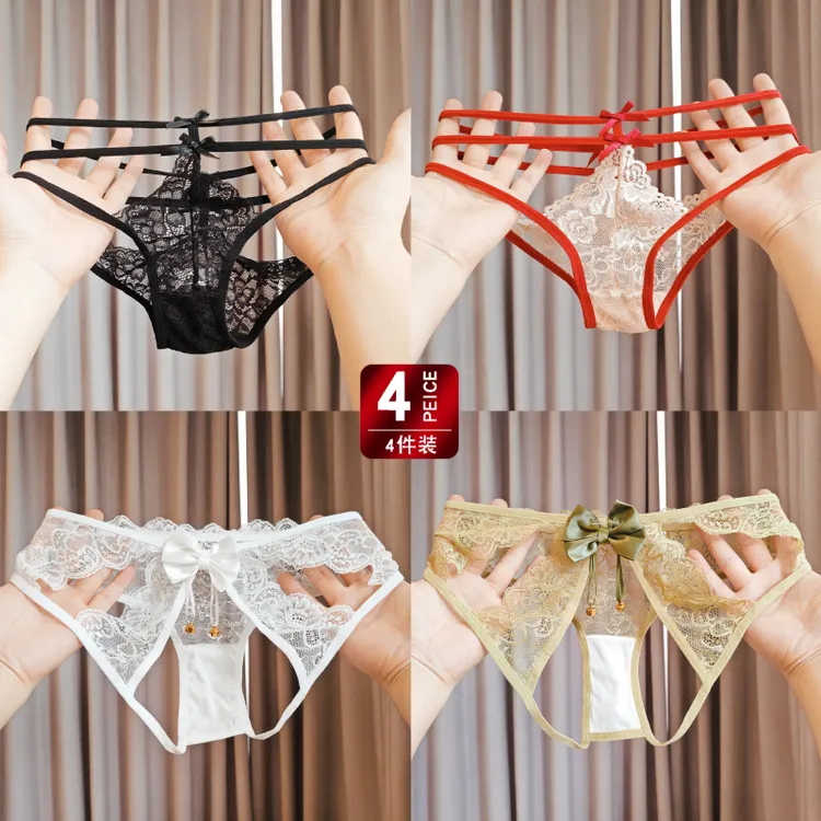 2025新品爆款性感火辣棉裆女士内裤纯欲镂空蝴蝶结4条装