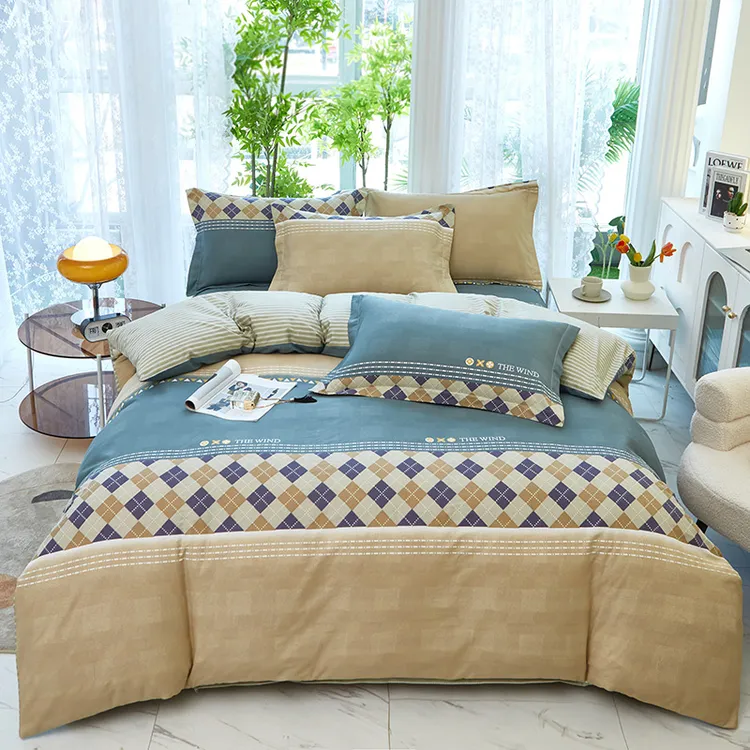 全棉简约床上四件套纯棉160x210被罩床单被套男士1.8x2.2x2.4秋冬