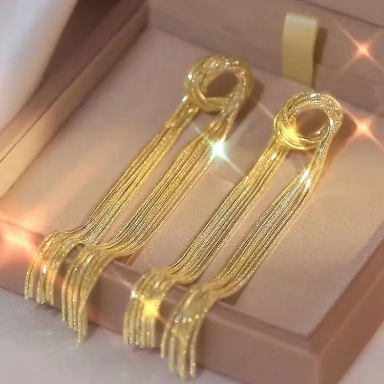 铜合金耳饰 大嫂同款夸张金属链条流苏耳环女时尚个性耳坠高级感