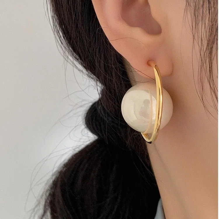 铜合金耳饰 高级感耳钉饰品简约设计超大珠时尚爆款耳环女