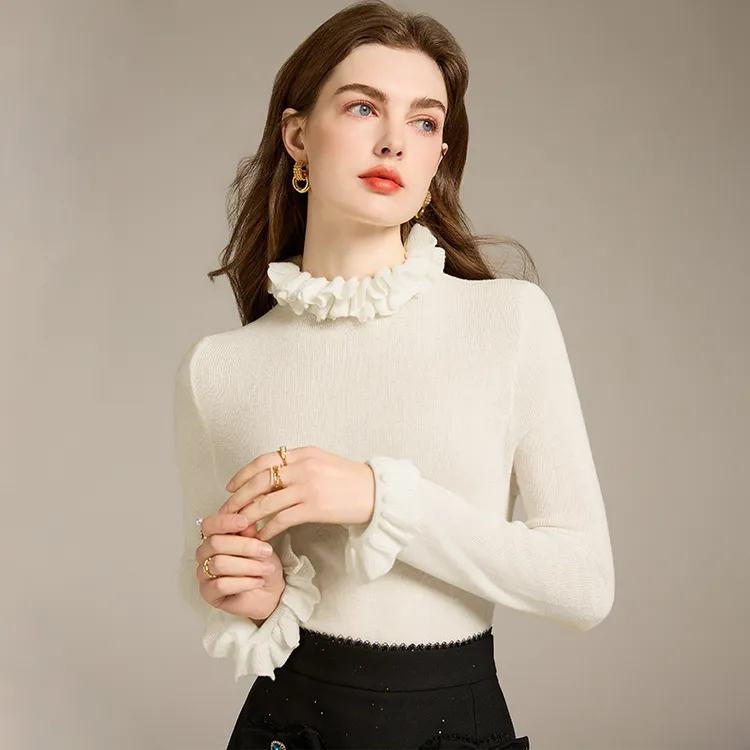 2025秋冬新款洋气木耳边打底衫立领女内搭毛衣长袖羊毛针织衫内搭