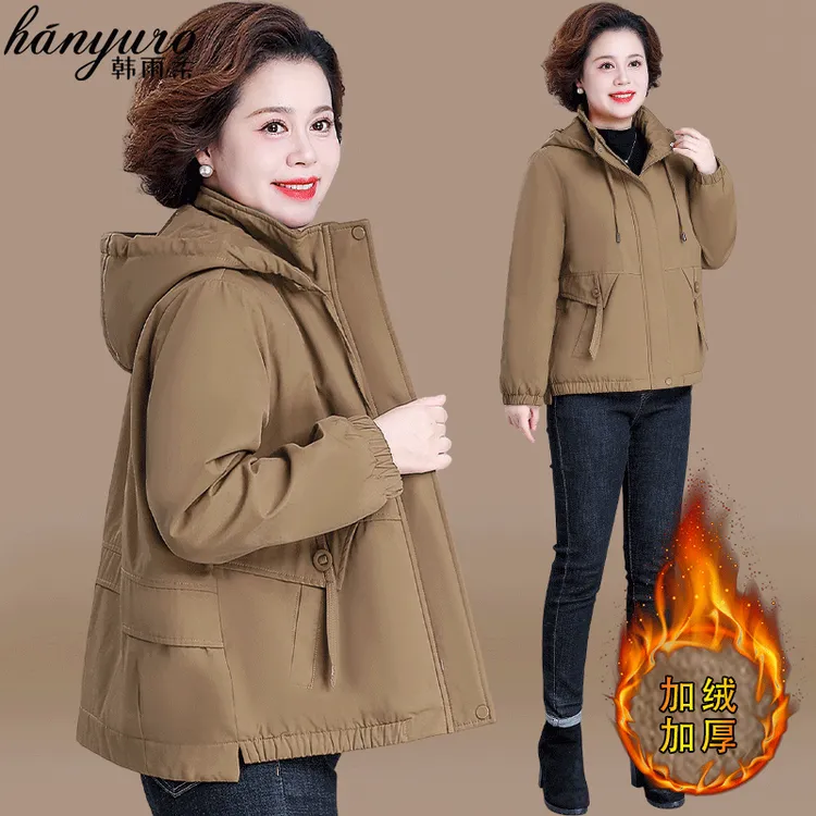 妈妈装冬装外套加绒加厚休闲棉衣中老年女装秋冬派克服保暖小棉袄
