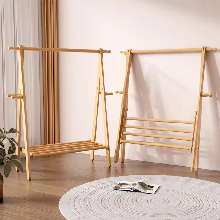 衣帽架挂衣架落地卧室家用床边晚上放衣服神器实木简易衣物置物架