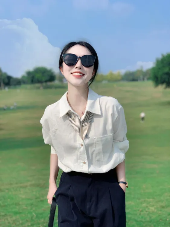 【白栀花】秋冬品质白色休闲衬衫设计上衣黑色西装阔腿裤套装带丝巾