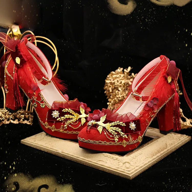 凤求凰六芒星原创手作lolita鞋高跟中华风汉服洛丽塔朱雀西州lo鞋