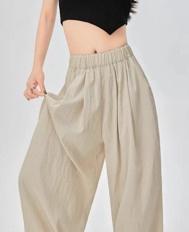 2024新款夏季薄款宽松垂感慵懒风冰麻阔腿裤