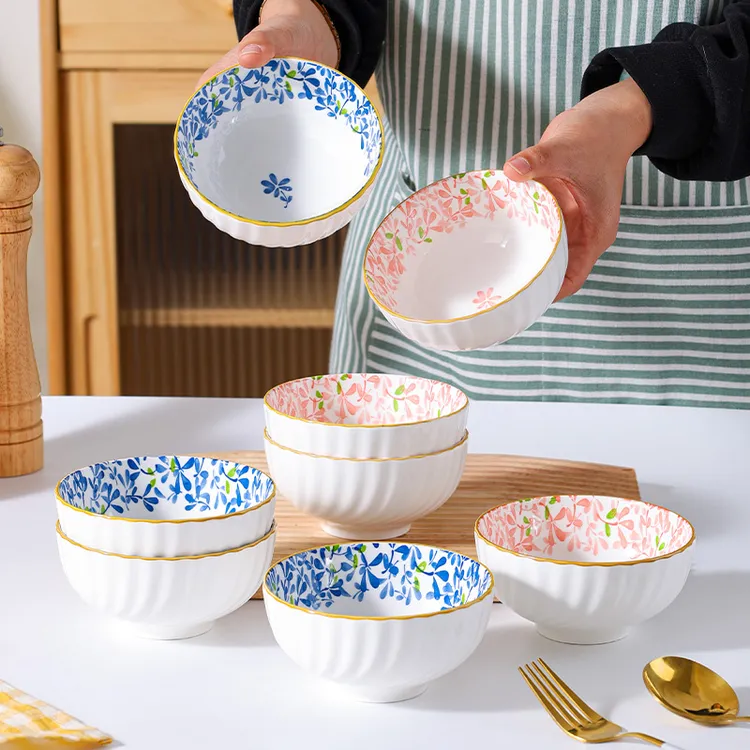 【孟垣】四季繁花10个装4.5英寸炫月碗家用陶瓷汤碗釉下彩吃饭碗