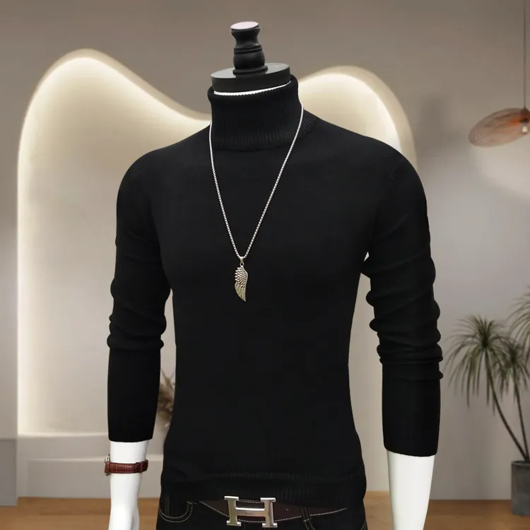 男士高领毛衣针织衫修身百搭保暖加绒休闲秋冬季打底加厚长袖纯色