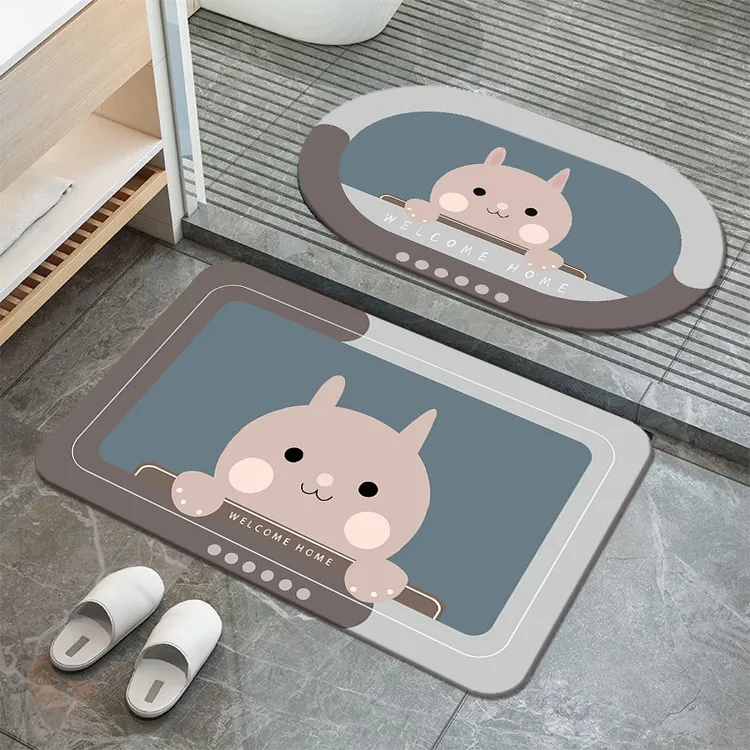 蓝底小兔浴室卫生间厨房硅藻泥地毯地垫速干防水卫生间门口地垫