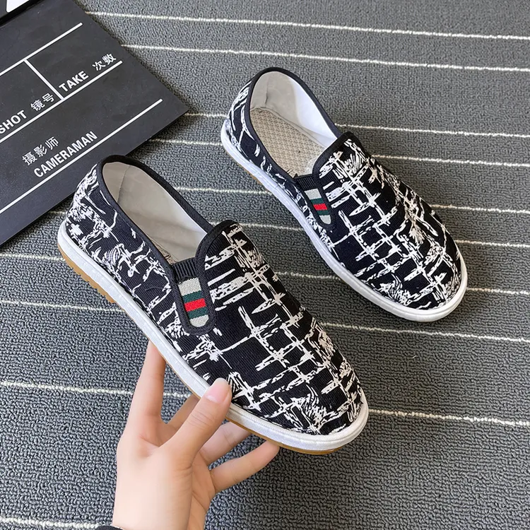 夏季布鞋男老北京手工西山牛筋底一脚蹬懒汉鞋耐磨防滑劳保工作鞋