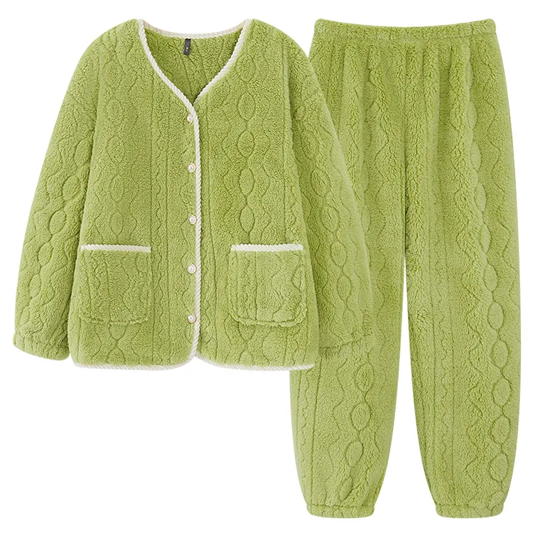 珊瑚绒小香风睡衣女春秋冬季2025新款加厚甜美法兰绒保暖居家套装