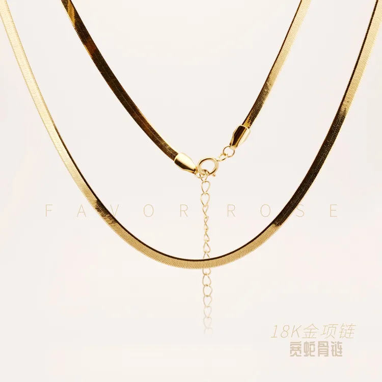 18K金3.2MM刀片蛇骨链项链 欧美时尚亮面蛇骨链 ins锁骨颈链叠戴