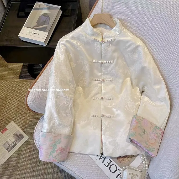 唐装国风盘扣提花夹棉外套上衣女秋冬2023年汉元素气质高端棉服