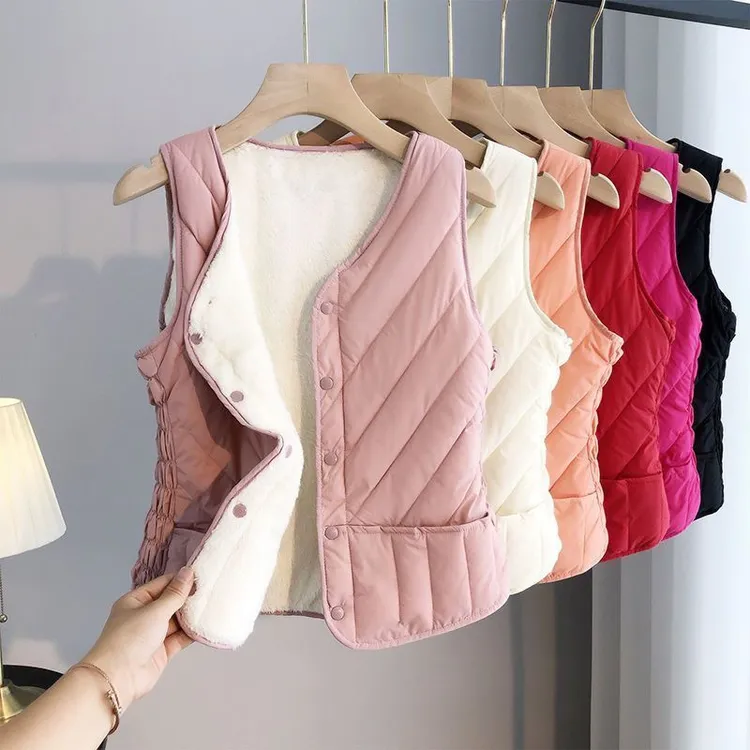 2025新款加绒马甲女短款内穿贴身保暖百搭棉背心秋冬内搭内胆坎肩