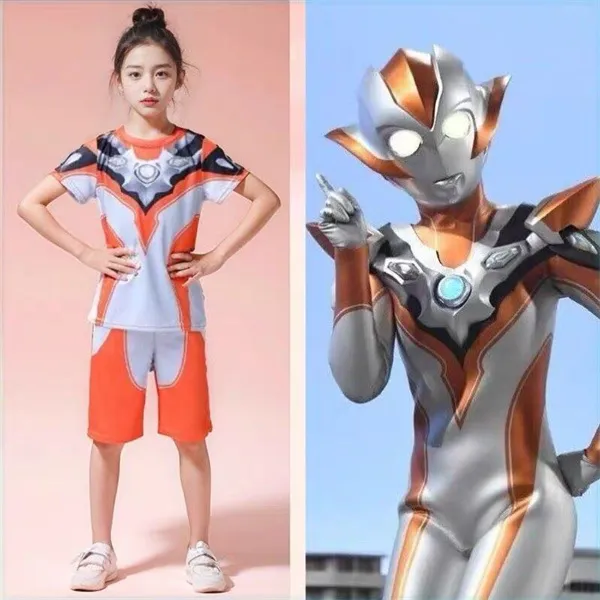 女童格丽乔奥特曼衣服短袖套装赛罗2024夏季冰丝中小童男童演出服