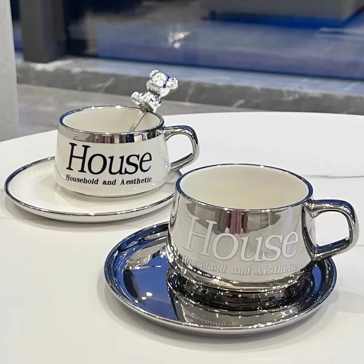 北欧简约高颜值咖啡杯 轻奢陶瓷杯水杯家用ins风杯碟高档