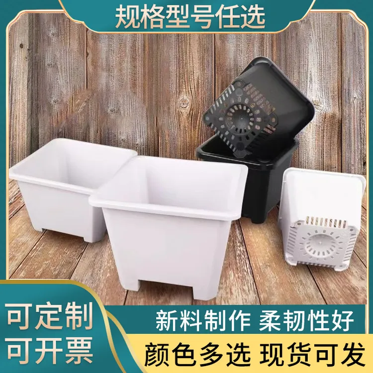 多肉黑色白色植物透气花盆景天育苗杯塑料小方盆花卉绿植家用方盆