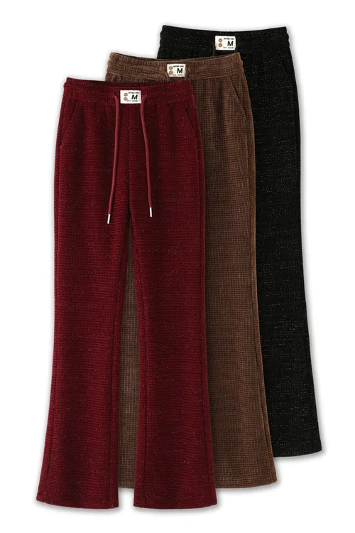 高腰加绒加厚喇叭裤女2025秋季新款休闲裤宽松显瘦松紧微喇裤百搭