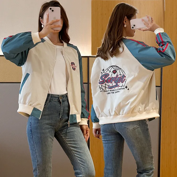 时尚百搭刺绣字母棒球服外套女2023新款春秋设计感长袖宽松上衣