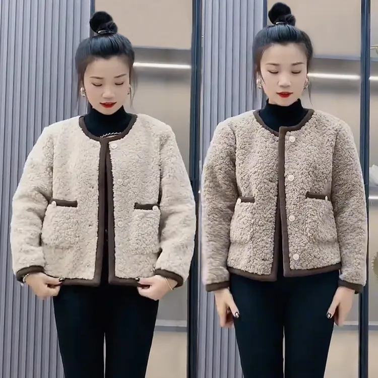 小香风百搭羊羔毛外套女2025秋冬季新款洋气宽松圆领气质长袖上衣