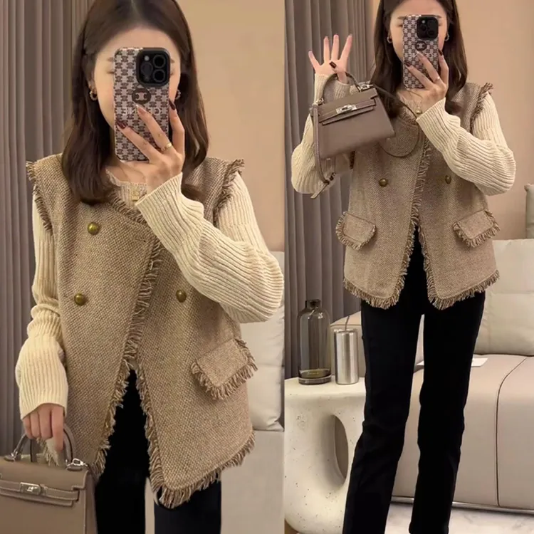 复古气质小香风马甲女坎肩2023春秋名媛小个子宽松显瘦流苏马夹