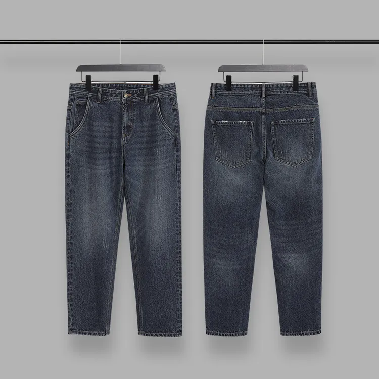 水洗做旧重磅潮牌磨边破坏直筒男牛仔裤长裤