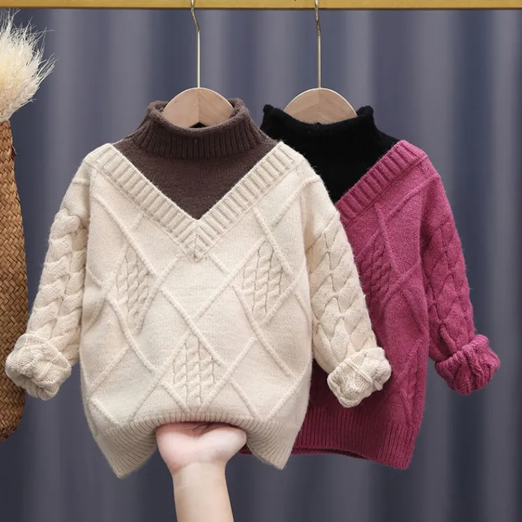 女童毛衣秋冬季装新款韩版中宝宝洋气高领儿童针织打底衫保暖加厚