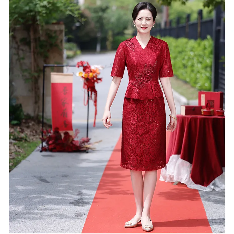 A018高级感婚礼妈妈礼服旗袍2025新款高端喜婆婆婚宴装结婚连衣裙