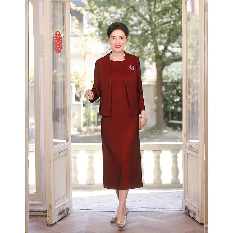 A036两件套高贵喜婆婆结婚礼服裙高端婚宴妈妈装加厚长袖旗袍