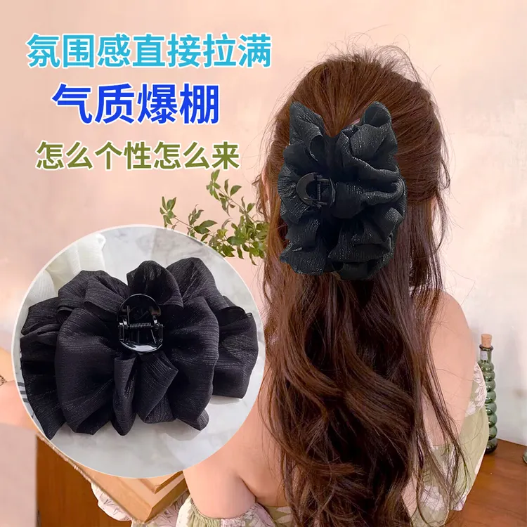 非金属布艺发饰 蝴蝶结泡泡抓夹新款后脑勺蓬松发夹女发卡头饰