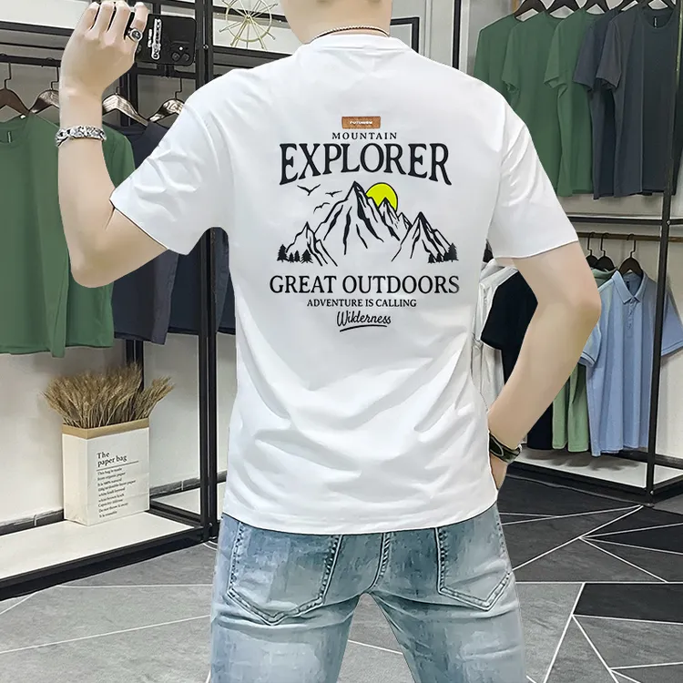 男士短袖t恤2025夏季新款潮流修身百搭印花半袖上衣青春帅气圆领T