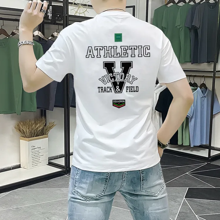 潮牌男装短袖t恤2025新款夏季潮流修身百搭印花品质圆领T休闲衣服