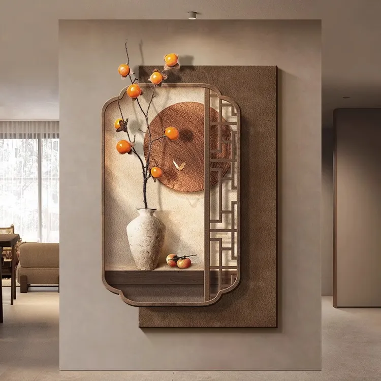 新中式玄关装饰画柿柿如意走廊过道挂画高级感客厅入户正对门壁画