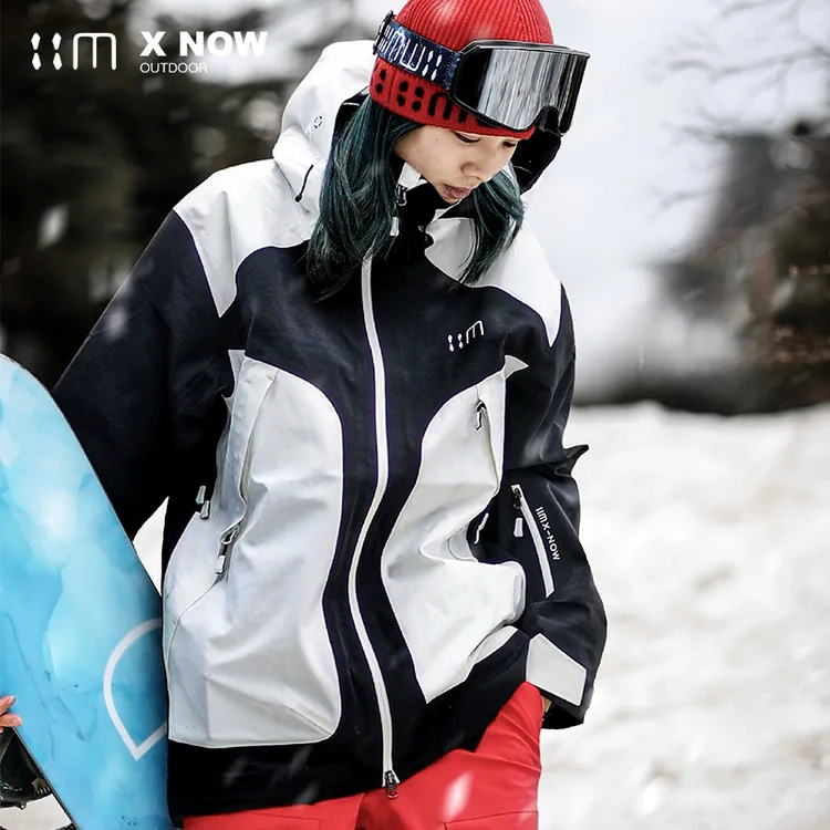 雪速 北极星 专业全压胶3L滑雪服 黑白拼接防水透气户外运动