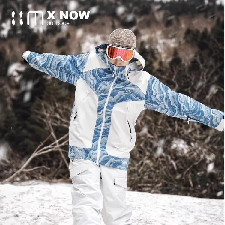 雪速 青花瓷 专业全压胶3L滑雪服 撞色拼接防水透气户外运动