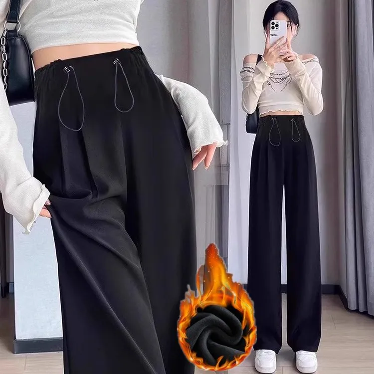 孕妇西装裤春秋新款2024显瘦高级感垂感秋冬季加绒休闲直筒阔腿裤