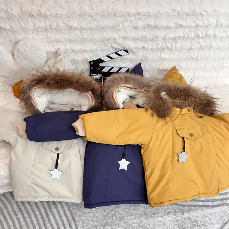 mat男童女童宝宝红色棉服2025新款冬季精灵帽外穿加绒加厚外套