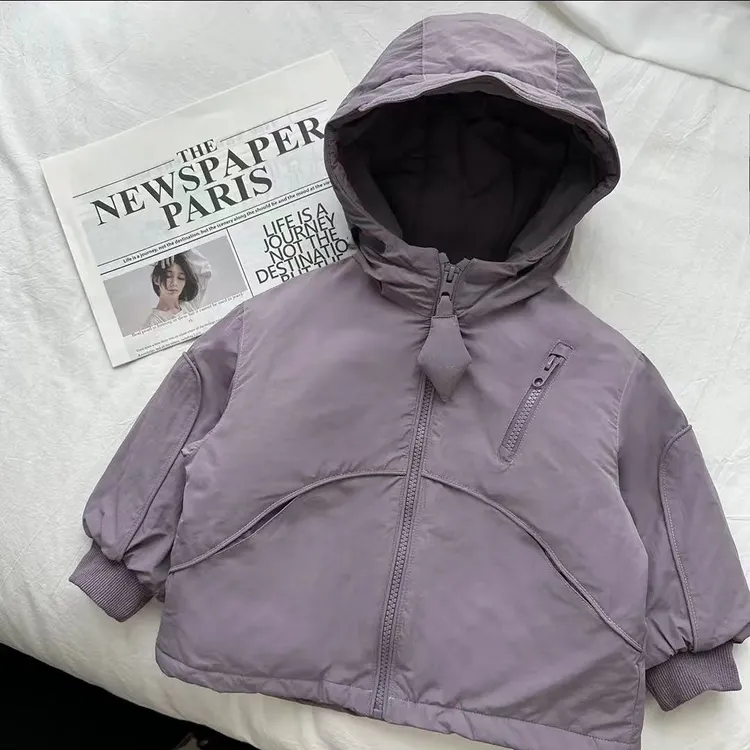 儿童紫色百搭棉服外套2024冬季新款男女宝男童派克加厚冲锋衣