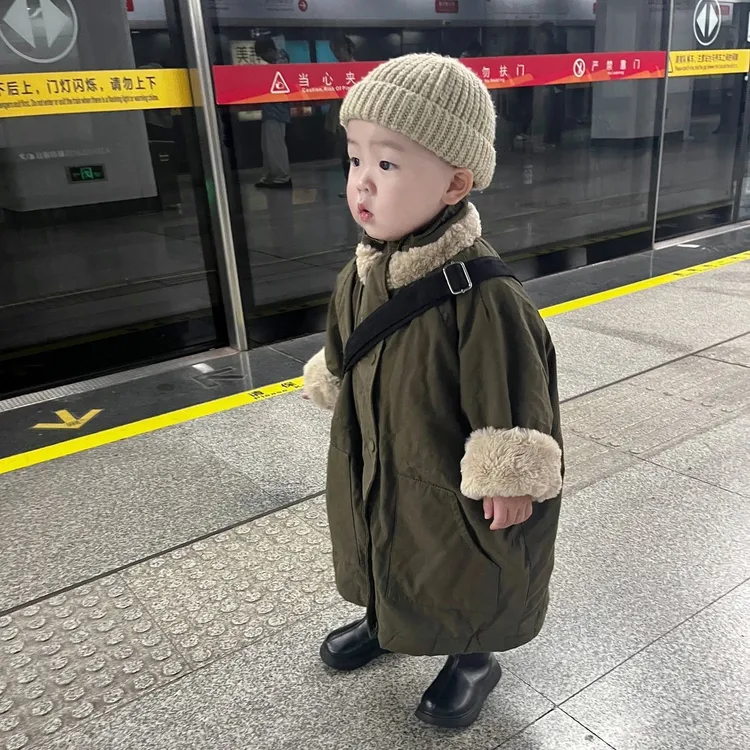 儿童男童棉衣加绒加厚保暖童装冬季中长款女童棉服2024新款外套帅