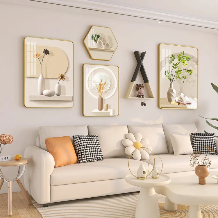 北欧奶油风高档客厅装饰画现代沙发背景墙挂画简约大气高级感壁画