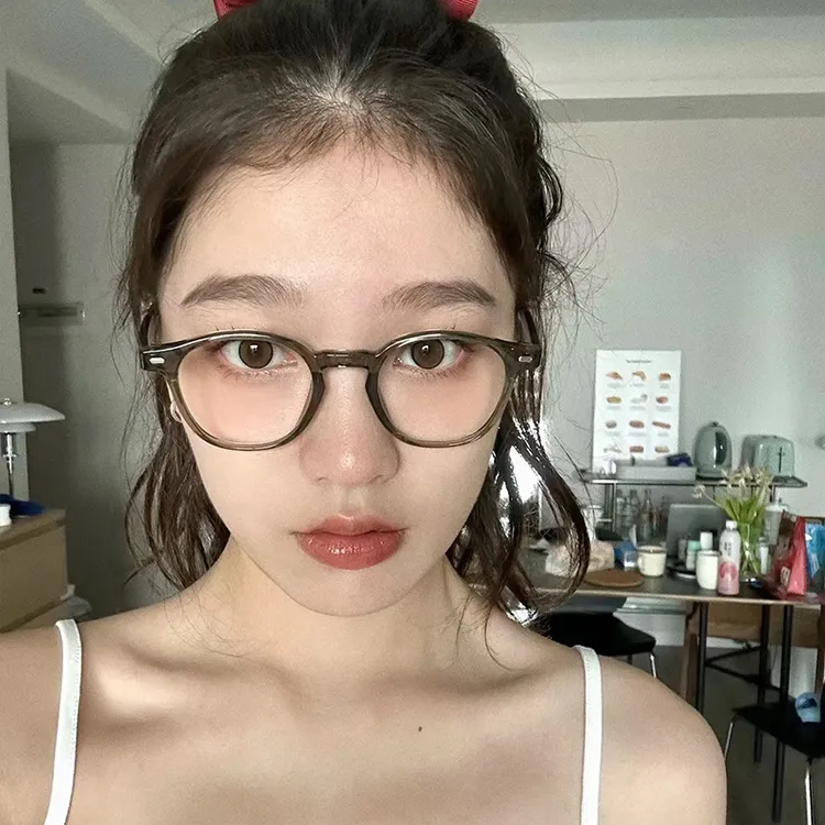 韩系橄榄绿复古眼镜框男女配近视度数文艺显白平光镜防蓝光眼镜潮