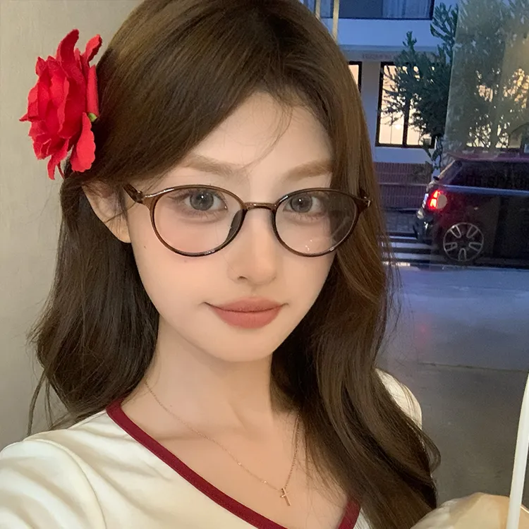 槑槑哒韩系超轻TR90复古椭圆眼镜框茶色圆脸显瘦可配近视度数眼镜