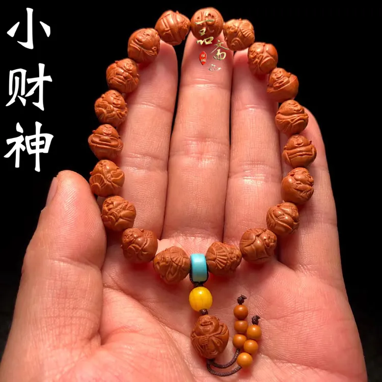 小财神龙纹桃核手串男款盘玩核雕原籽文玩核桃雕刻弥勒财迷橄榄核