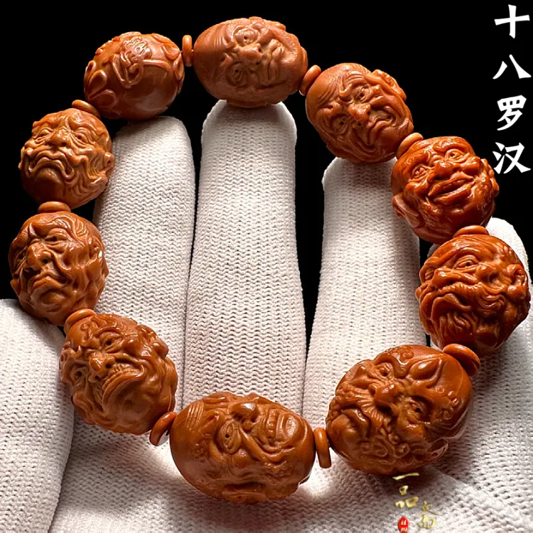 写实十八罗汉橄榄核手串男款高端双面18罗汉雕刻男士文玩核雕精雕