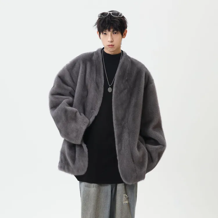轻奢仿水貂毛绒外套冬季新款高级感加厚防寒保暖宽松V领休闲夹克