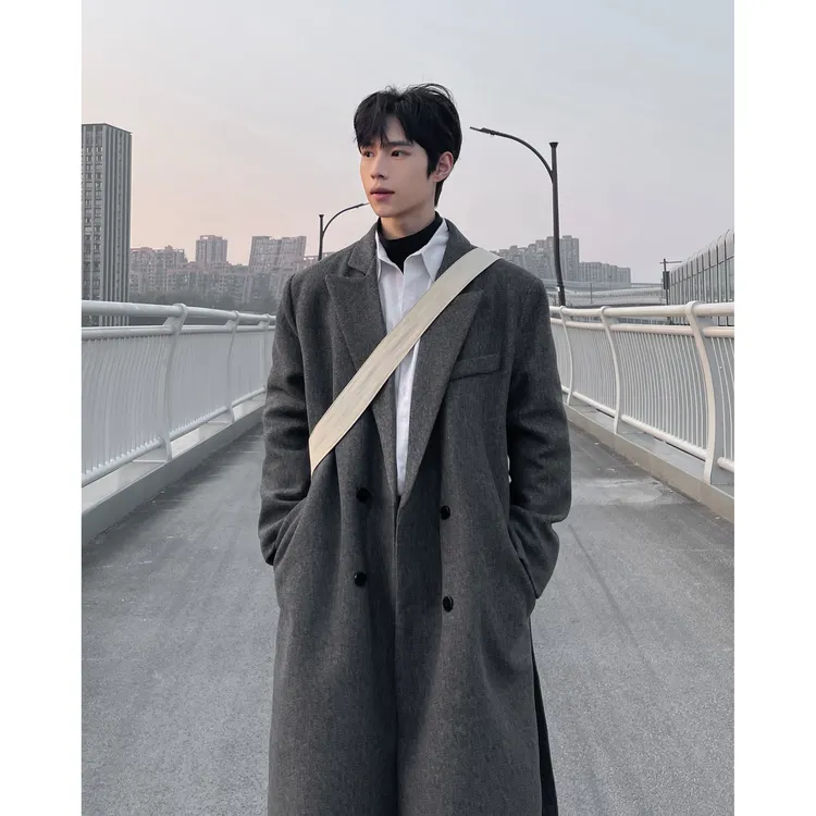 灰色毛呢大衣男款冬季过膝中长款高级感加厚宽松休闲呢子风衣外套