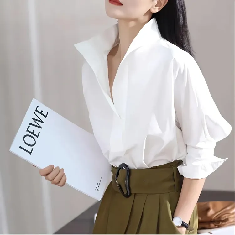 8801七分袖衬衫女宽松2023新款潮蝙蝠立领白色衬衣时髦气质上衣女