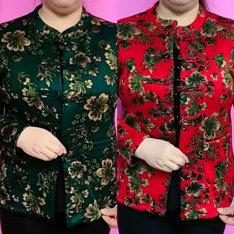 秋冬新款复古盘扣妈妈加绒开衫